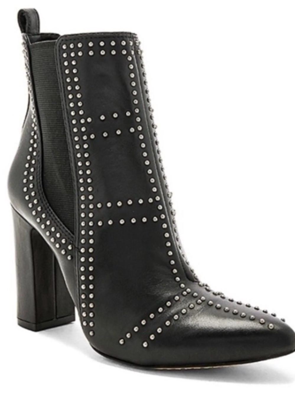 Vince Camuto Black Leather Studded Pointed Toe Chelsea Ankle Boots Booties 7.5